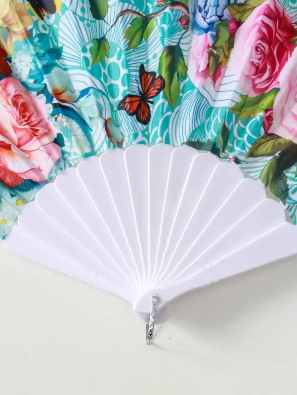 Веер пластик, текстиль Веер пластик, текстиль "Цветы и узоры" МИКС широкие лопасти, золото 23 см