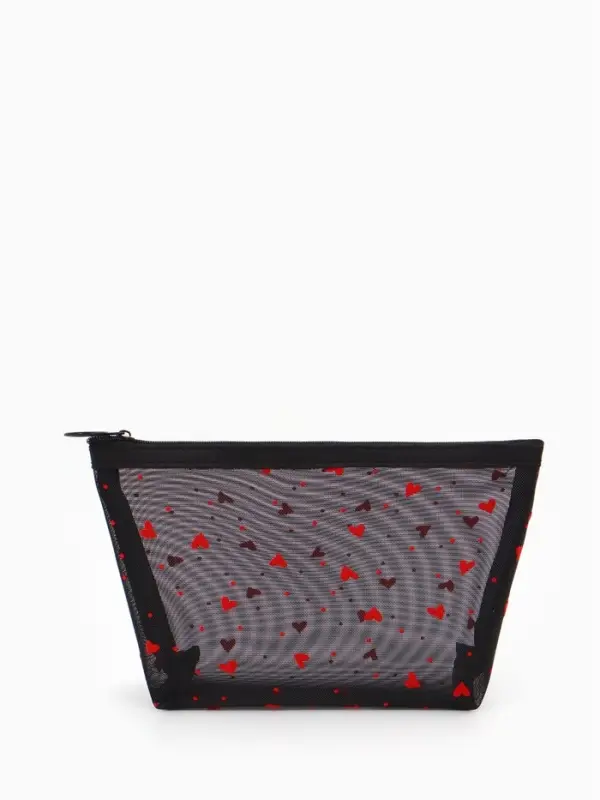Косметичка дор Сердца, сетка 17*6,5*13,5, отд на молнии, черный Косметичка дор Сердца, сетка 17*6,5*13,5, отд на молнии, черный