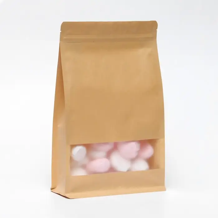 Пакет Zip - lock Крафт с плоским дном, прямоугольное окно, 20×30 см