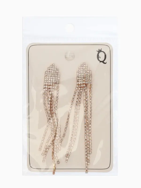 Серьги клипсы для ушей висячие со стразами QF &laquo;Вечеринка&raquo;, белые в золоте