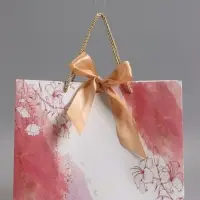Пакет подарочный "Мрамор" , розовый , с бантиком , 32 х 25 х 11 см
