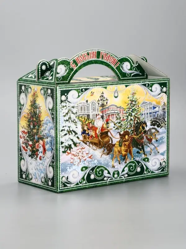 Подарочная новогодняя коробка Подарочная новогодняя коробка "Чудо-тройка", для сладких подарков, 25×12×24 см