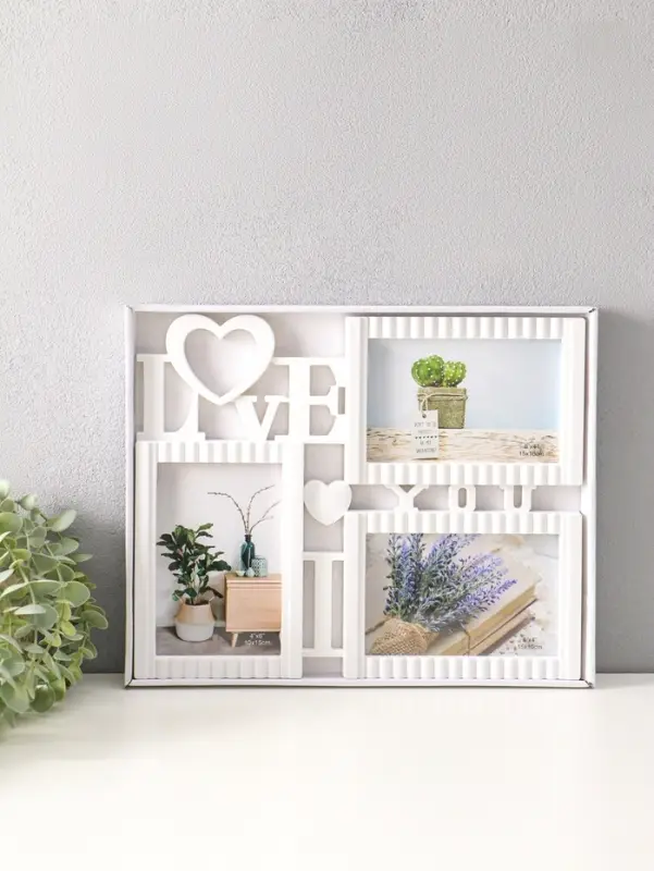 Фоторамка пластик на 3 фото 10х15 см "Я люблю тебя" белая 31,5х25,5 см