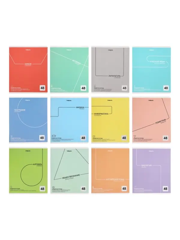 Комплект 12 предметных тетрадей 48 листов, справочная информация, 60гр, Пастель