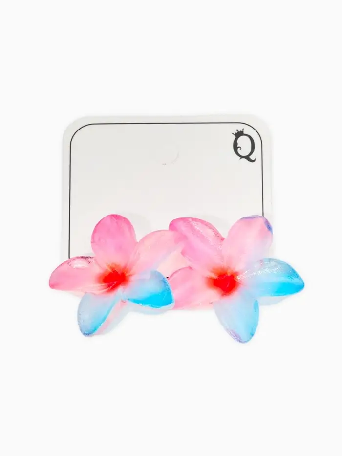 Серьги пластик "Цветок Лилии" прозрачные, блёстка, цвет розово-голубой