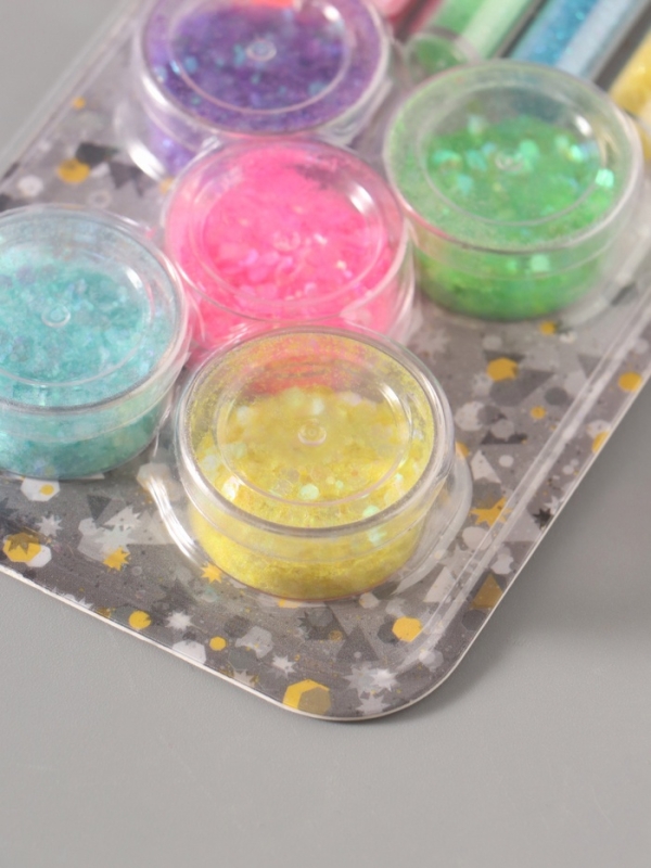 Глиттер Глиттер "Пудра и шестигранники" неон набор 5х6 гр и 5х5 гр 21,4х9,3 см