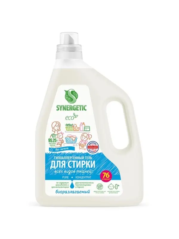 Гель для стирки PURE SYNERGETIC, гипоаллергенный, биоразлагаемый, 2.28 л