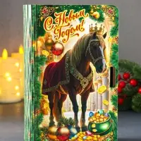 Книга-шкатулка новогодняя Конь в мантии с короной "С Новым годом!"19х13х5 см