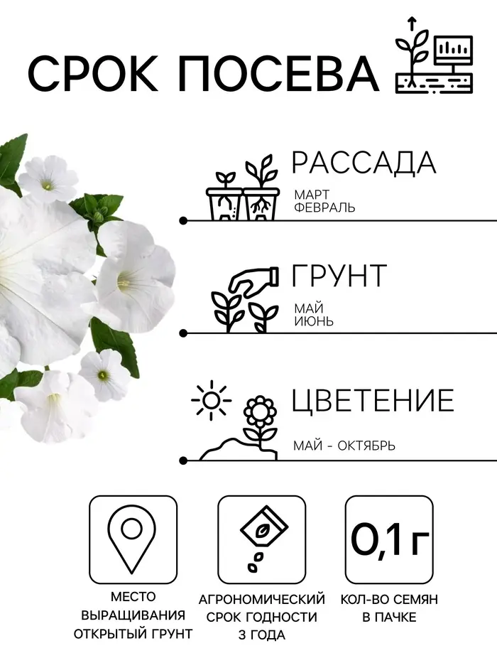 Семена цветов Петуния &laquo;Снежный шар&raquo;, многоцветковая, 0.1 г, &laquo;Агрофирма АЭЛИТА&raquo;