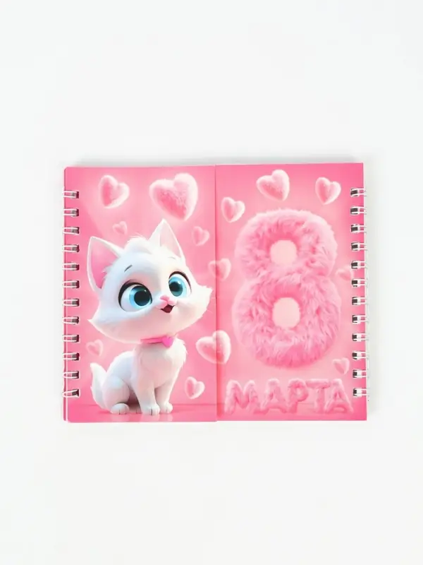 Двойной блокнот на гребне, мягкая обложка, размер 14,5 х12см, 48 л "Кошечка"