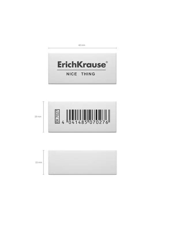 Ластик Erich Krause, Nice Thing, 40 х 19 х 15 мм, средней жёсткости, гипоаллергенный Ластик Erich Krause, Nice Thing, 40 х 19 х 15 мм, средней жёсткости, гипоаллергенный