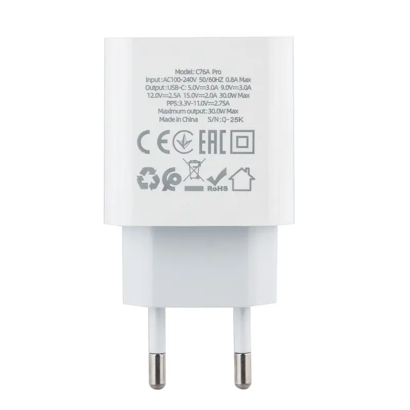 Сетевое зарядное устройство с кабелем Type-C на Type-C PD30W C76A Pro HOCO белое