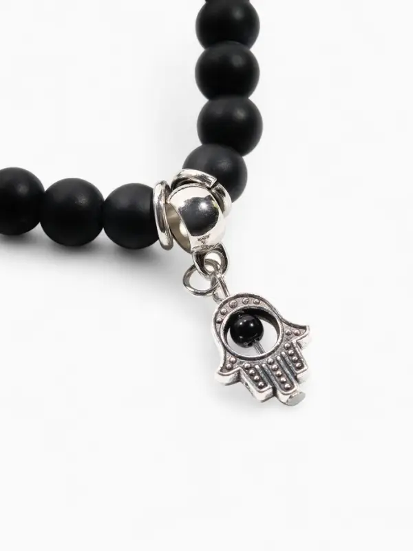 Браслет-оберег &laquo;Рука счастья Хамса&raquo;, шунгит, чёрный с серебром, d=6 см