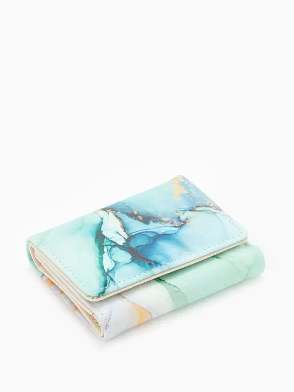 Кошелёк женский на кнопке, 10&times;1.5&times;8 см, с принтом, зелёный/бирюзовый