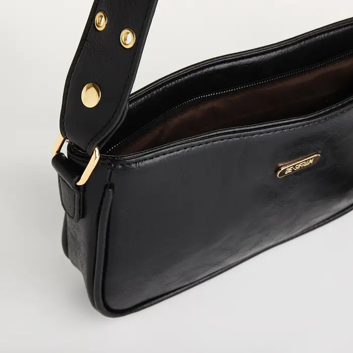 Сумка женская багет на молнии, 25&times;5&times;15 см, чёрная