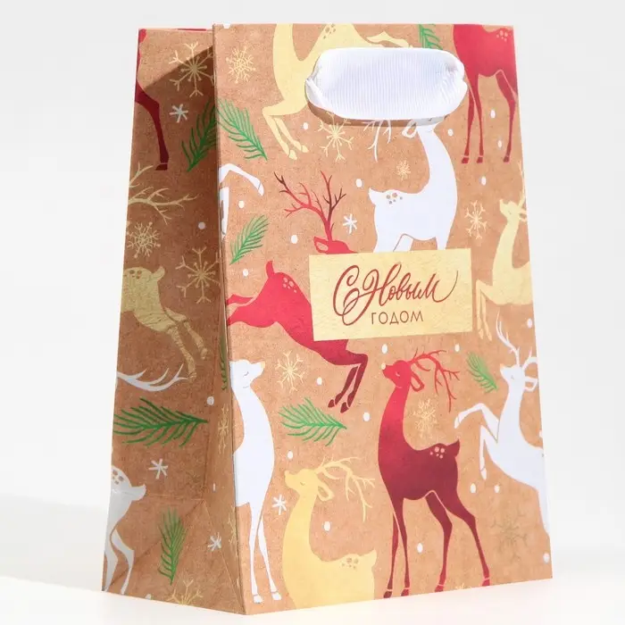 Пакет подарочный новогодний крафтовый «С Новым годом», S 12×15×5.5 см Пакет подарочный новогодний крафтовый «С Новым годом», S 12×15×5.5 см