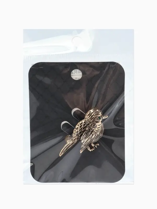 Брошь &laquo;Птица воробушек&raquo;, зелёная в чернёном золоте