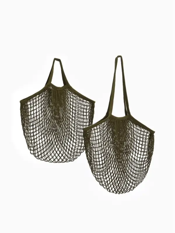 Набор 2 шт. сумка-авоська плетёная, клетка 1.5 см, тёмно-зелёная