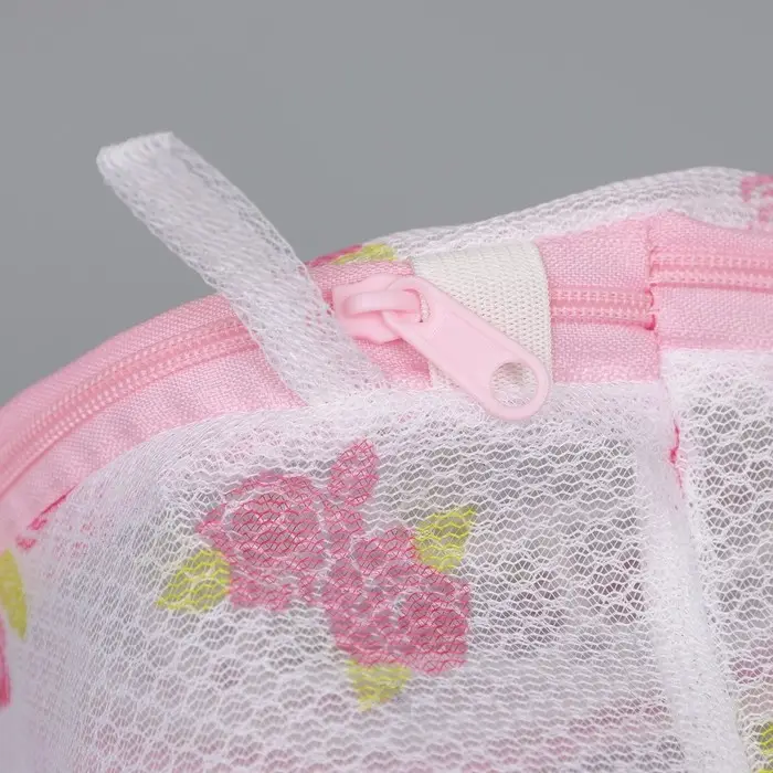 Мешок для стирки белья с диском Доляна, 15×15×13 см, двухслойный, крупная сетка, рисунок МИКС