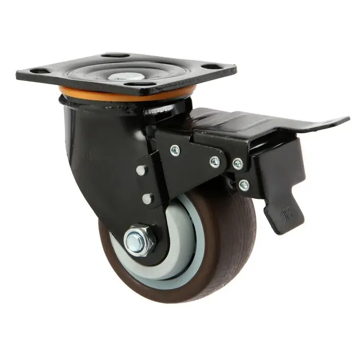 Колесо для транспортных тележек поворотное ТУНДРА, d=100 мм, на площадке, со стопором, покрытие