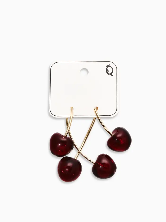 Серьги "Черешня" двойные, цвет бордовый в золоте