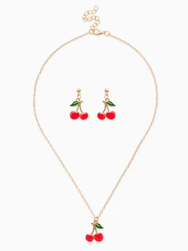 Набор 2 пред-та: серьги,кулон Набор 2 пред-та: серьги,кулон "Вишенки", цвет красный в золоте 44+удл.