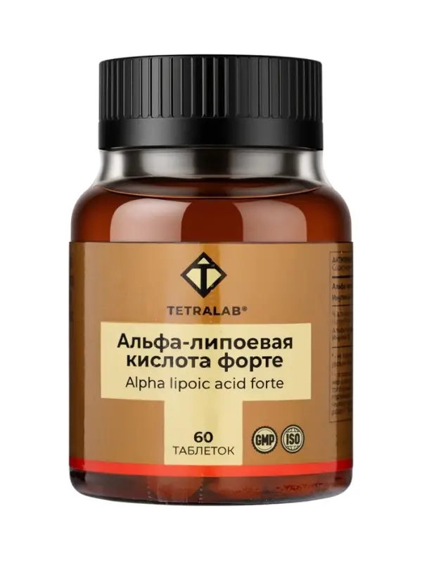 Альфа-липоевая кислота Форте TETRALAB, поддержка обмена веществ и антиоксидантная защита, 100  мг, 60 таблеток