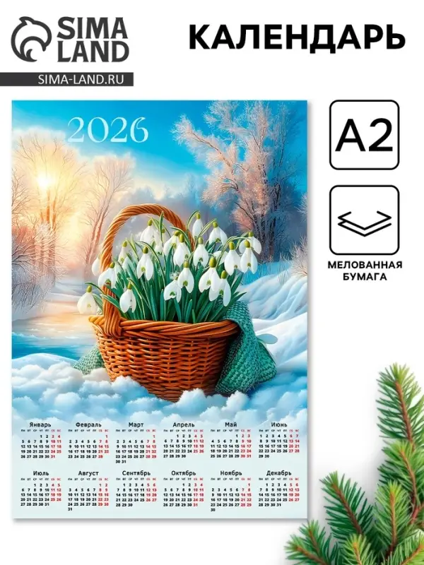 Календарь 2026 «Подснежники», А2 Календарь 2026 «Подснежники», А2