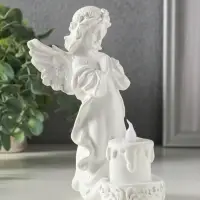 Сувенир полистоун свет "Белоснежная девушка-ангел с тортом" 7,6х8,5х16,3 см