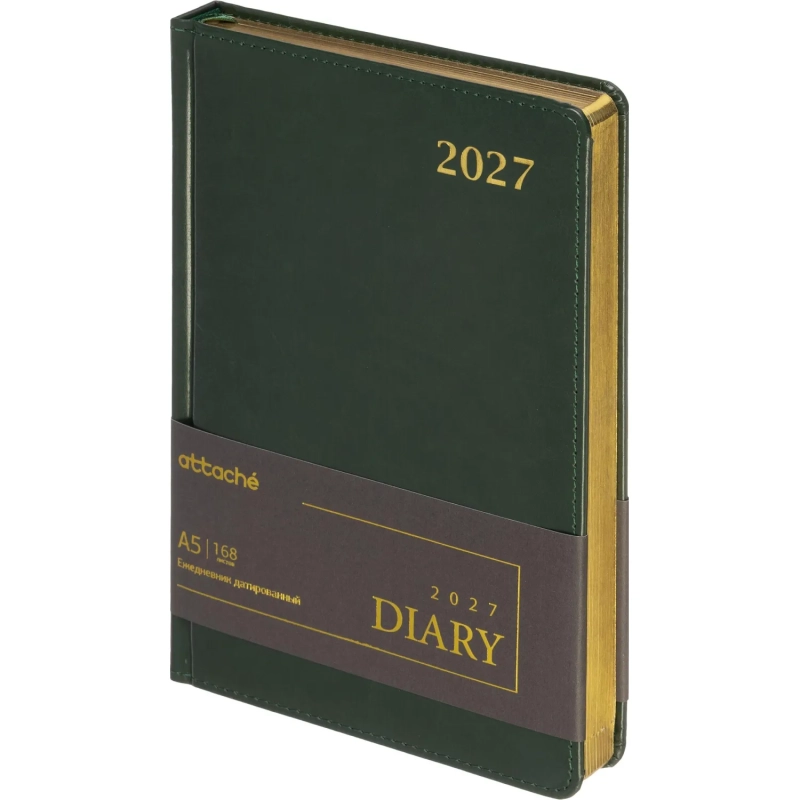 Ежедневник датированный 2027 Attache А5 168л 143x210 зелен(золотистый срез)
