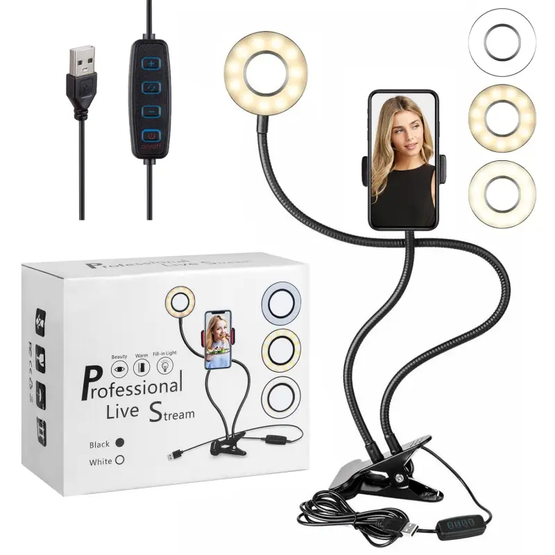 Селфи кольцо 8.5см с держателем 360° черное (40 шт./кор)