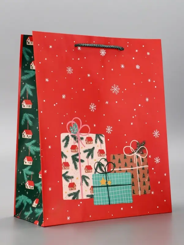 Пакет подарочный новогодний ламинированный, «Подарки на Новый Год» , 26×12×32 см