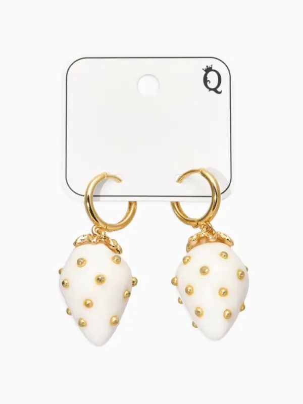 Серьги "Клубничка на кольце" в крапинку, цвет белый в золоте