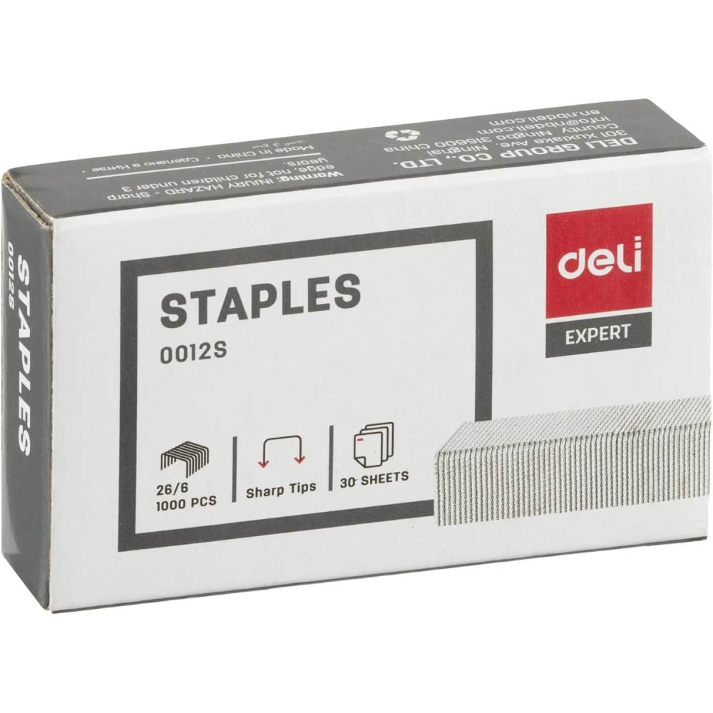 Скобы для степлера №26/6 Deli E0012S оцинкованные, 1000 шт./уп