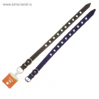 Ошейник однослойный безразмерный, 45&times;2 см, ОШ 18-39 см, кожа, синий