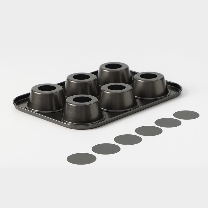 Форма для выпечки Доляна «Жаклин. Круг», 26×18×3 см, 6 ячеек, съёмное дно, антипригарное покрытие, цвет чёрный Форма для выпечки Доляна «Жаклин. Круг», 26×18×3 см, 6 ячеек, съёмное дно, антипригарное покрытие, цвет чёрный