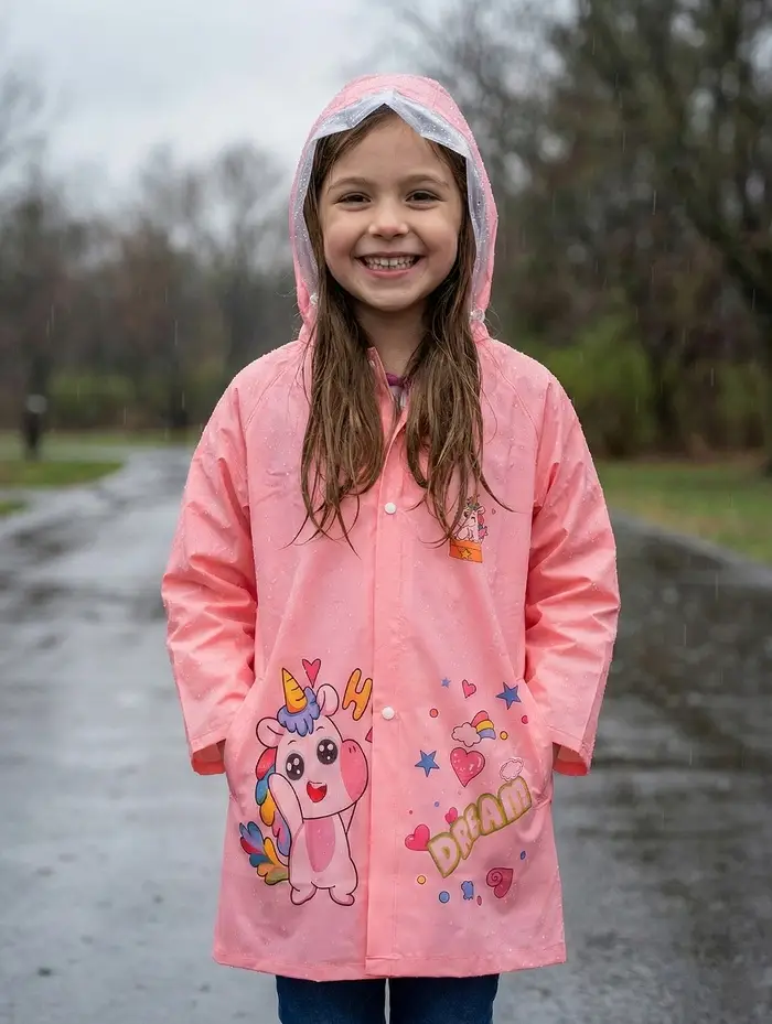 Дождевик детский, розовый единорог, рост 120-130 накл ОТ