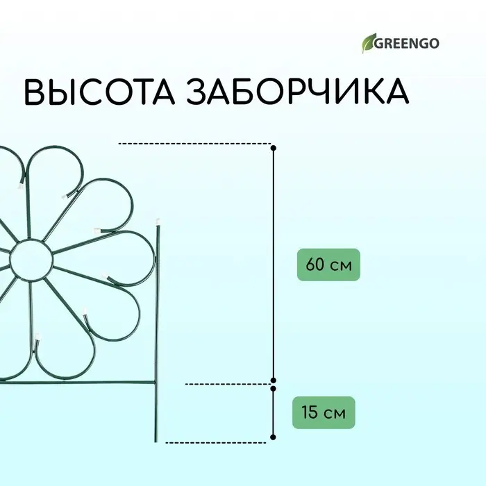 Ограждение декоративное, 75&times;305 см, 5 секций, металл, зелёное, &laquo;Ромашка&raquo;