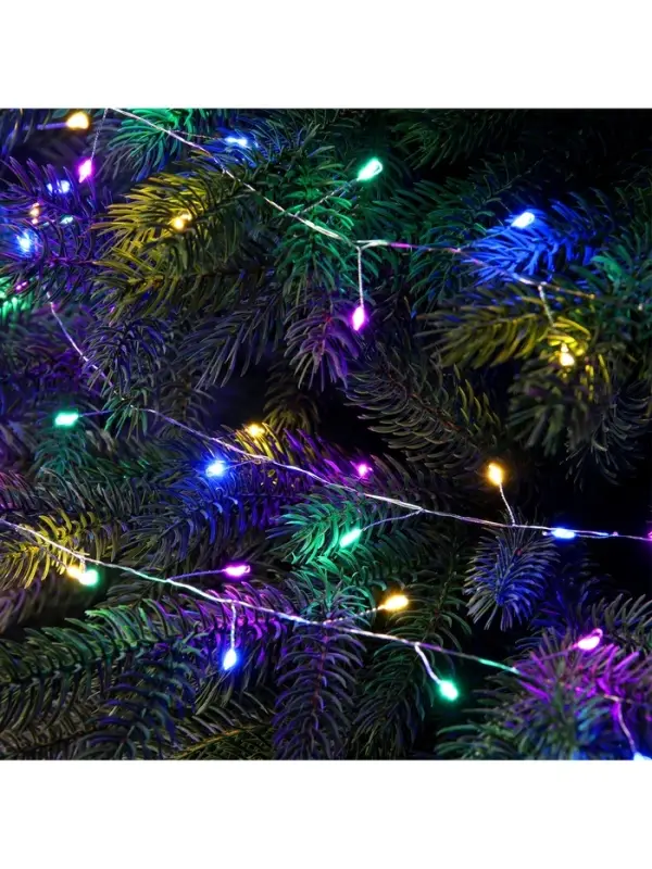 Гирлянда &laquo;Мишура&raquo; 50 м, роса, IP44, серебристая нить, 1500 LED, 8 режимов, свечение мульти, 36 В