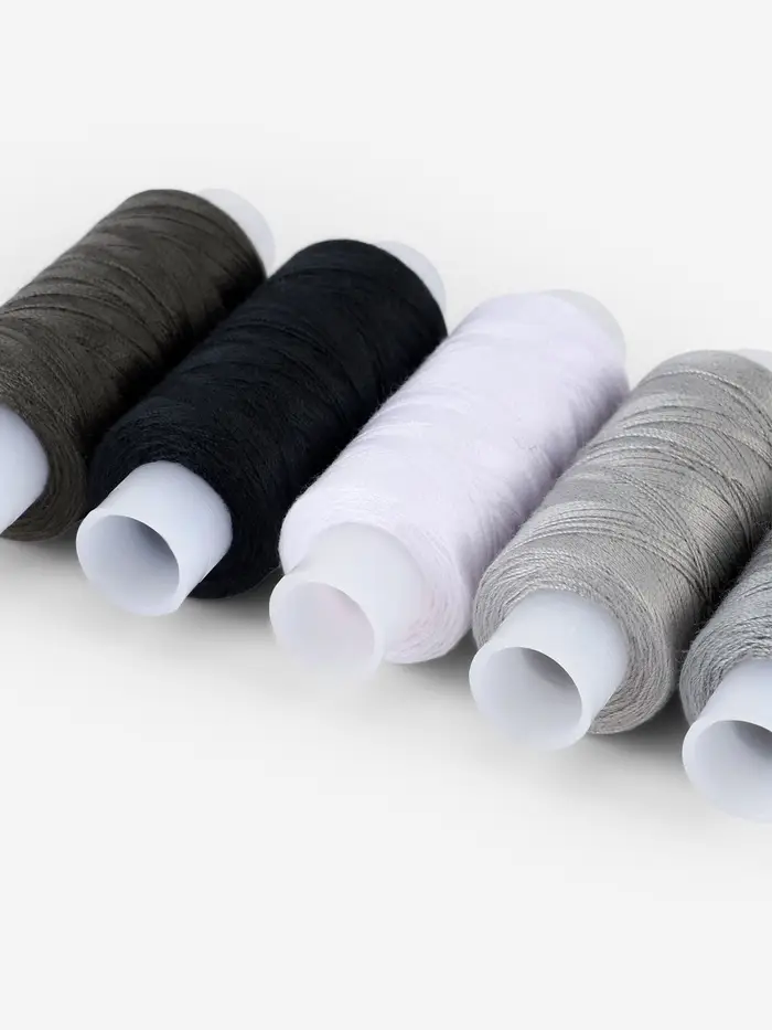 Нитки 40ЛШ, 200 м, набор 5 шт., чёрный, серый