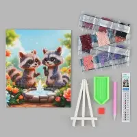 Алмазная мозаика &laquo;Еноты в саду&raquo; 21&times;25 см, с мольбертом