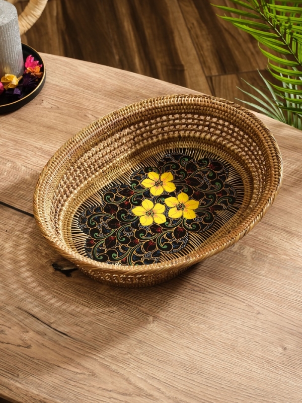 Корзинка плетеная ротанг  Корзинка плетеная ротанг "Цветы 2", 34х26х7 см, МИКС