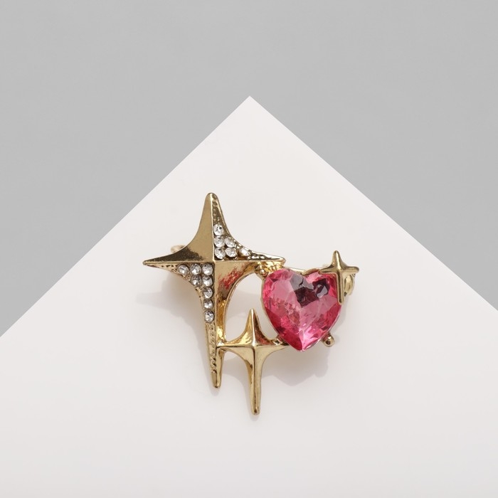 Брошь «Сердце» сияние, цвет бело-розовый в золоте Брошь «Сердце» сияние, цвет бело-розовый в золоте