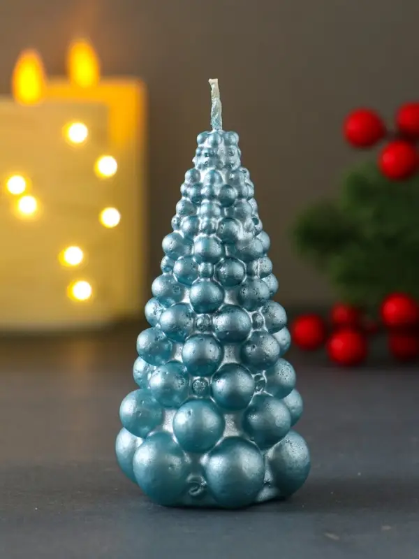 Свеча "Ёлка из шаров" 50*90мм, лак, голубая