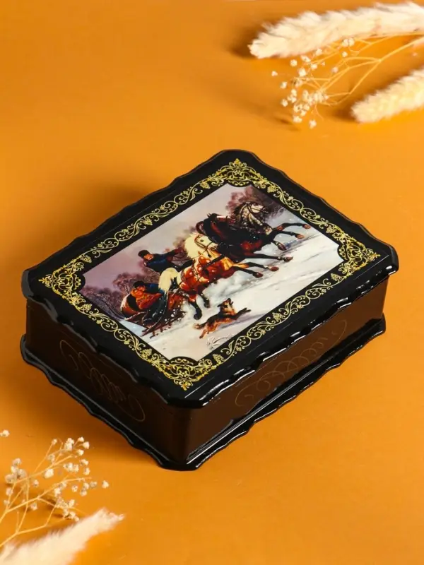 Шкатулка «Тройка»,  17×23×6 см, лаковая миниатюра