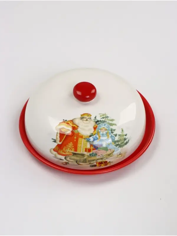 Блинница новогодняя Доляна &laquo;Дед мороз и снегурочка&raquo;, 23.5&times;23.5&times;9.7 см, доломит, белая, красная