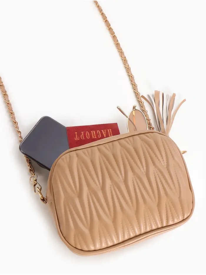 Сумка женская, через плечо, на молнии, 21&times;7&times;14 см, бежевая