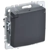 BRITE Розетка одинарная с заземлением с защитными шторками и крышкой 16А IP44 РСбш10-3-44-БрГ графит