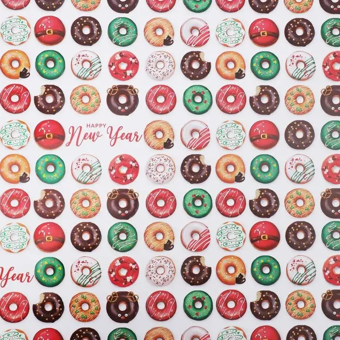 Упаковочная бумага на новый год &laquo;Новогодние пончики&raquo;, 70 х 100 см, глянцевая