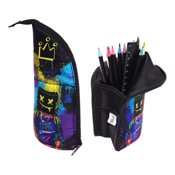 Пенал мягкий, тубус-подставка, 85 х 210 мм, c наполнением 16 предметов, Calligrata Пенал мягкий, тубус-подставка, 85 х 210 мм, c наполнением 16 предметов, Calligrata "Маска", для мальчиков